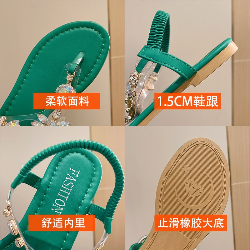 Rhinestones Flat Thong Sandals