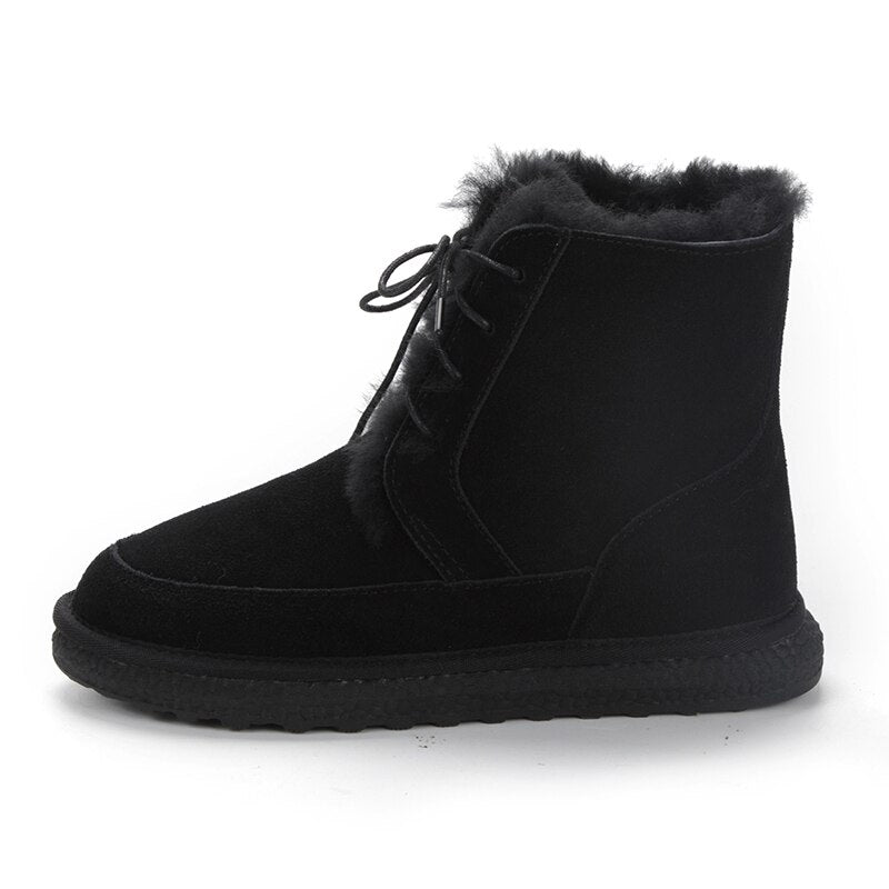 Genuine Leather Natural Fur Snow Boots