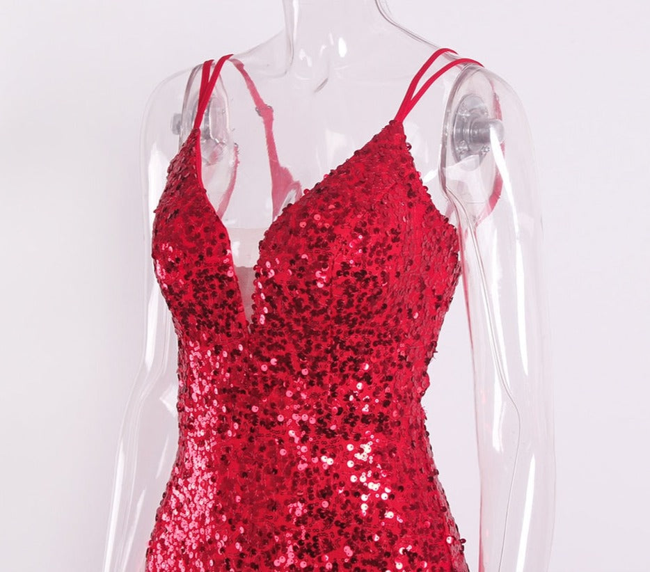 Sequin Sleeveless Deep V Bodycon Mermaid Dresses