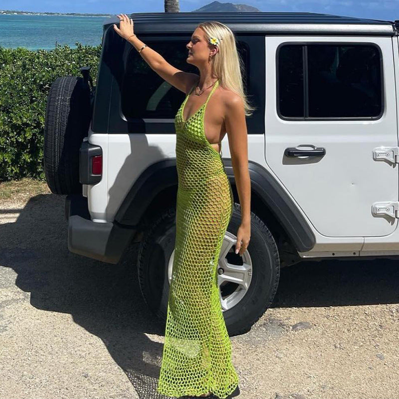 Hollow Ring Backless Split Maxi Dresses Cover-up