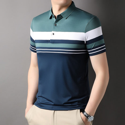 Half Stripe Collar Short Sleeve Shirts