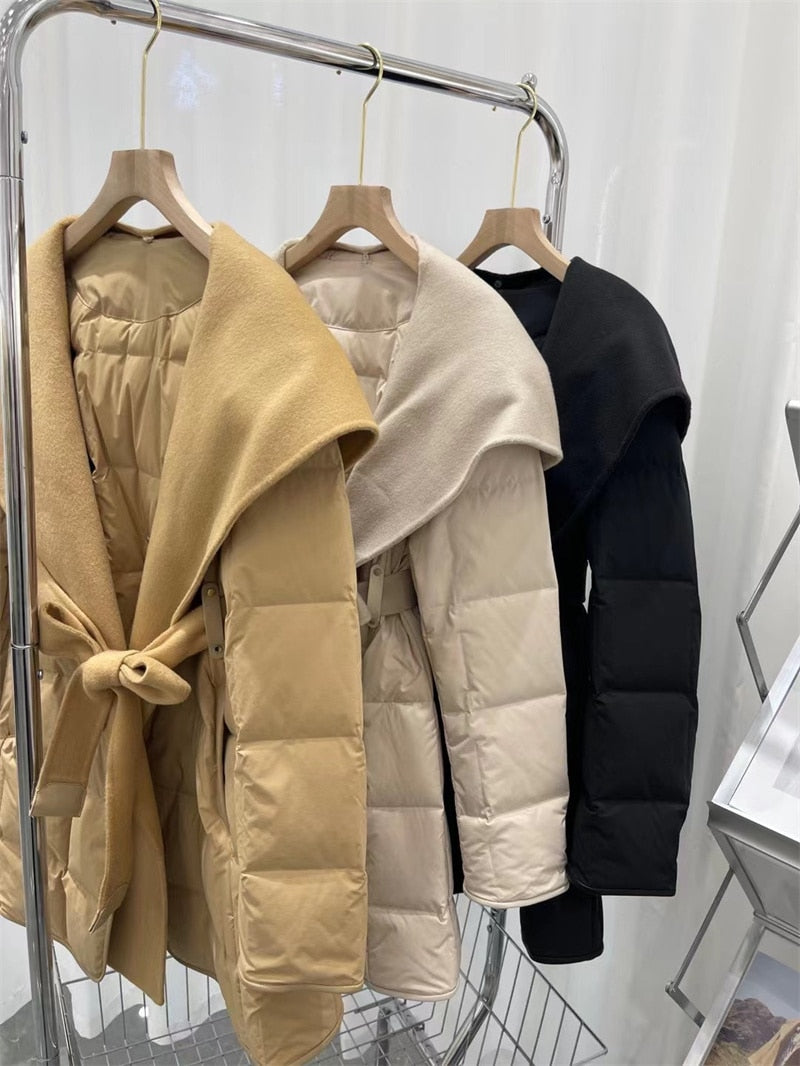Cashmere Duck Down Hooded Puffer Coats