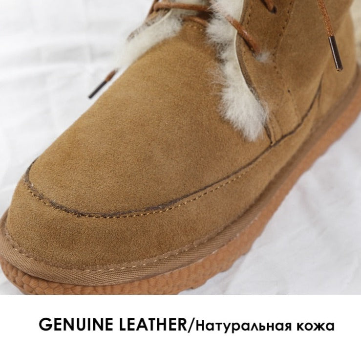 Genuine Leather Natural Fur Snow Boots