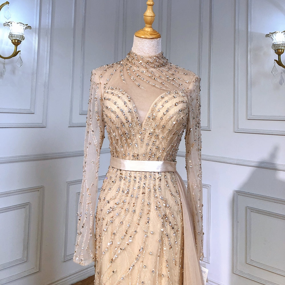 Luxury Crystal Stripe Mermaid Evening Gowns