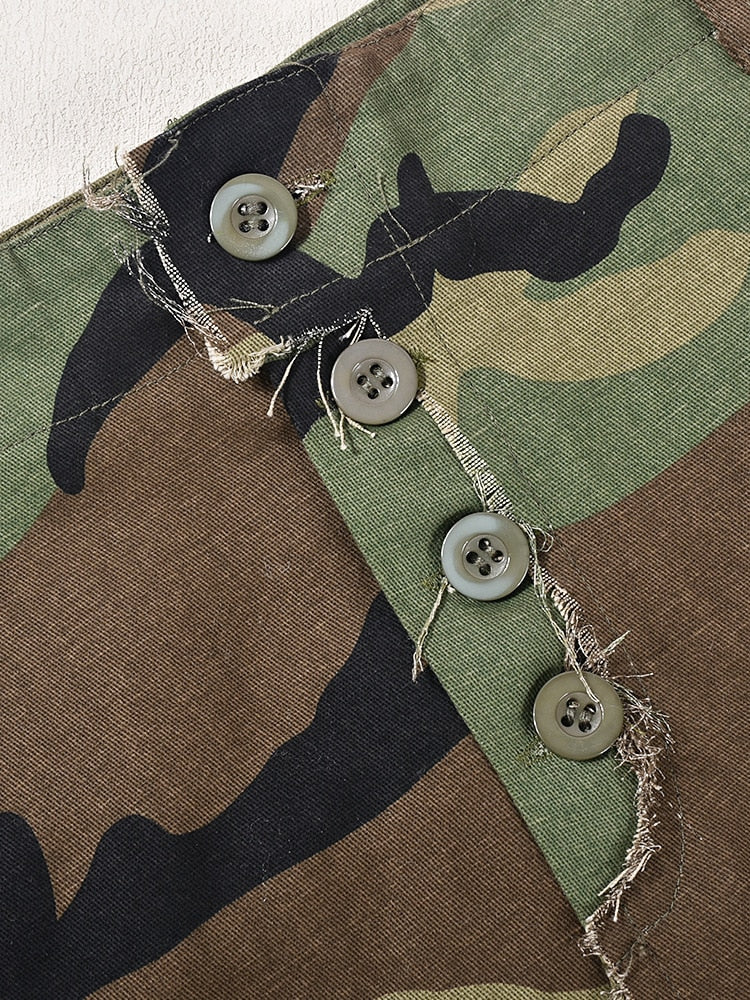 Camouflage Slim High Split Skirt