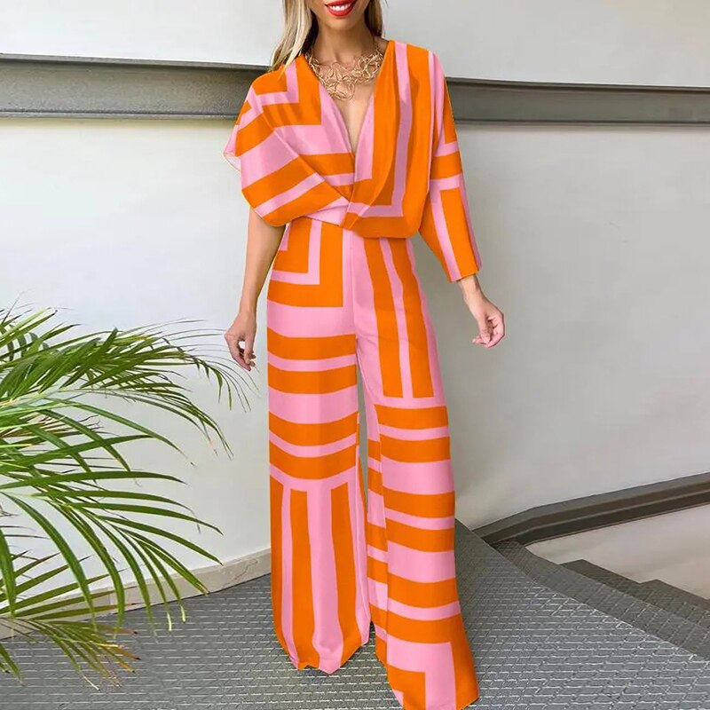 Deep V Short Sleeve Wide Leg Jumpsuits