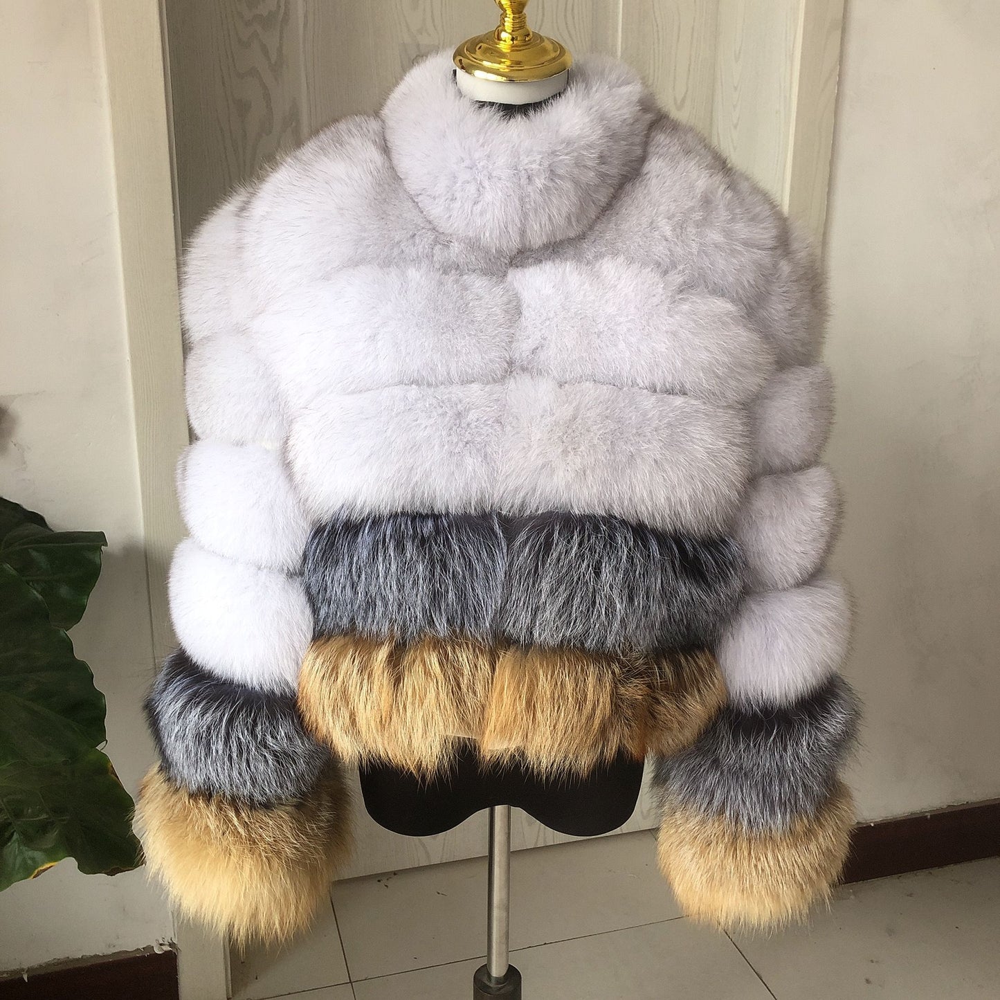 Tri Color Natural Fox Fur Coats