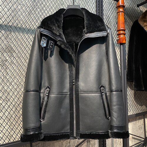 Genuine Leather Coats Grey Real Shearling Fur Lining