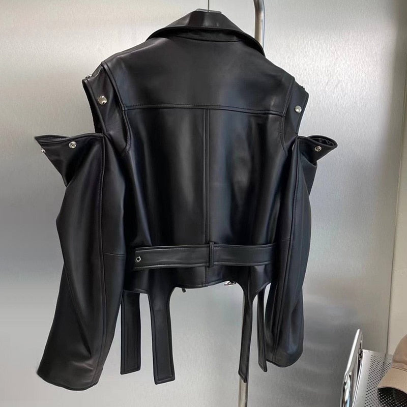 Genuine Leather Motorcycle Jackets Button Open Shoulder