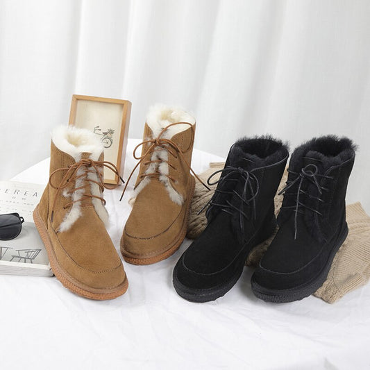 Genuine Leather Natural Fur Snow Boots