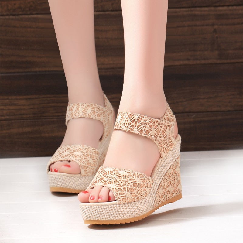 Peep Toe High Wedge Sandals