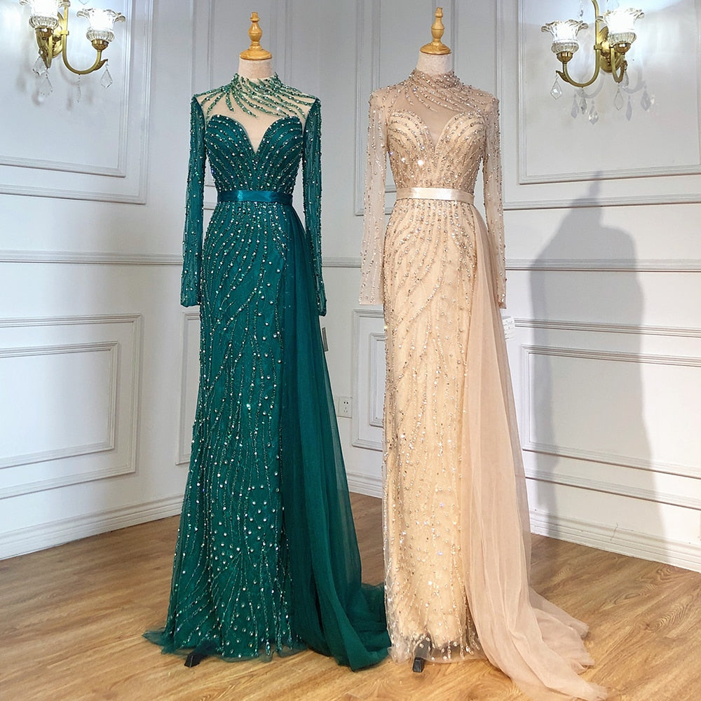 Luxury Crystal Stripe Mermaid Evening Gowns