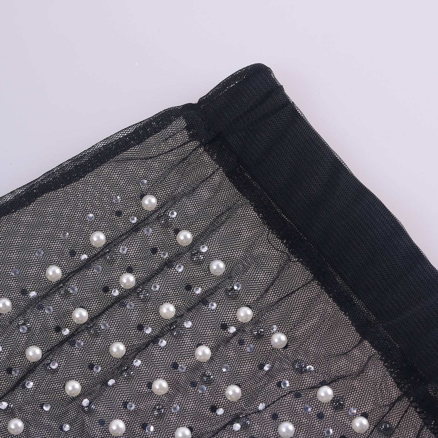 Mesh Diamond Beads Crop Top & Skirt Sets