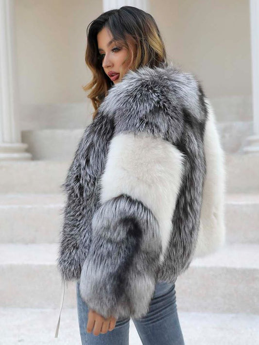 White Silver Genuine Fur Coat