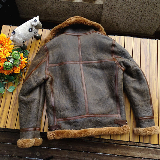 Genuine Leather Coats Brown Real Shearling Fur B3 Bomber
