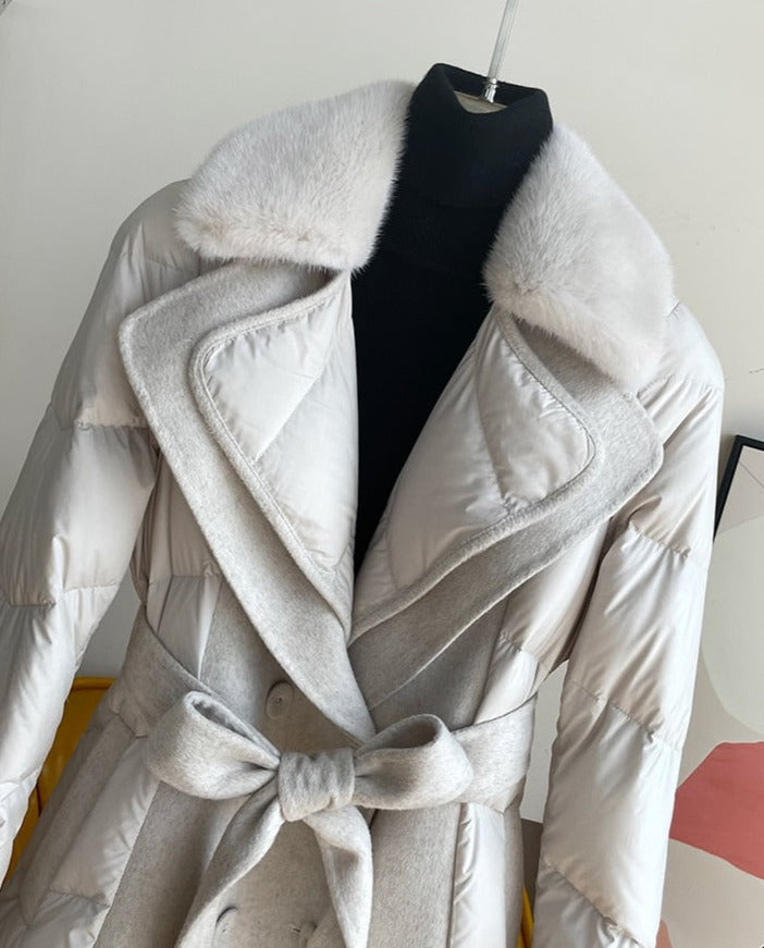 Cashmere Duck Down Mink Fur Collar Trench Coats