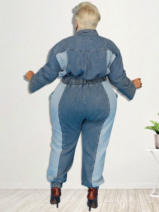 Long Sleeve Oversize Denim Jumpsuit