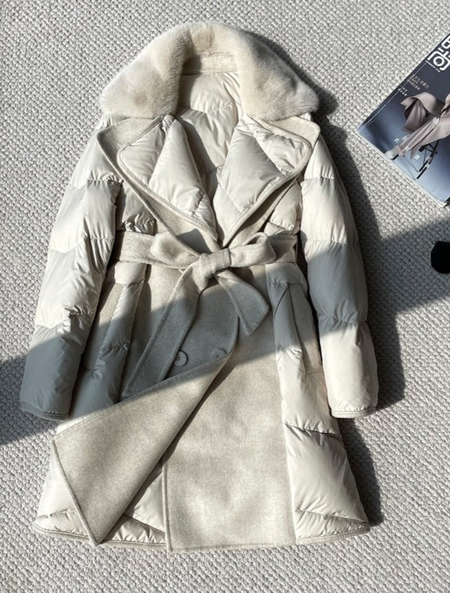 Cashmere Duck Down Mink Fur Collar Trench Coats