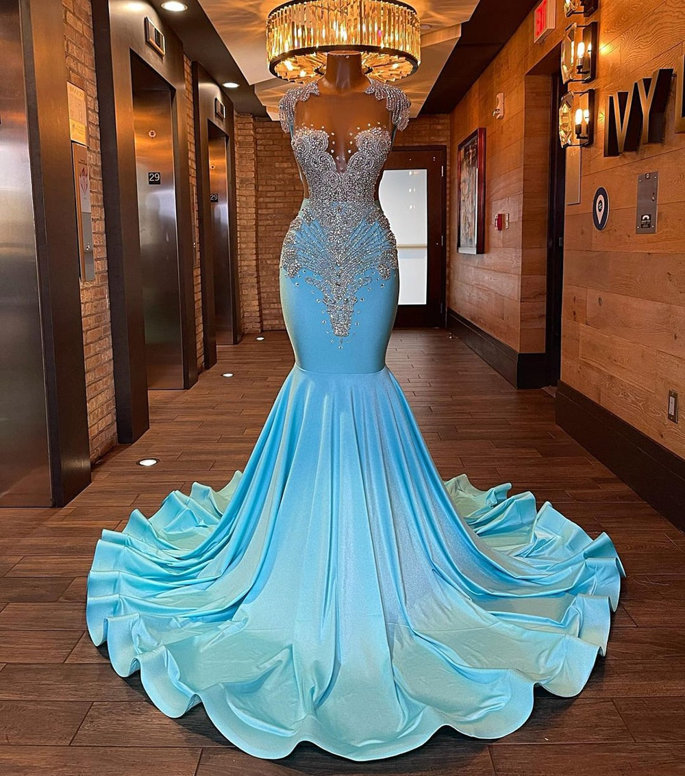 Luxury Diamond Mesh Deep V Mermaid Gala Gowns