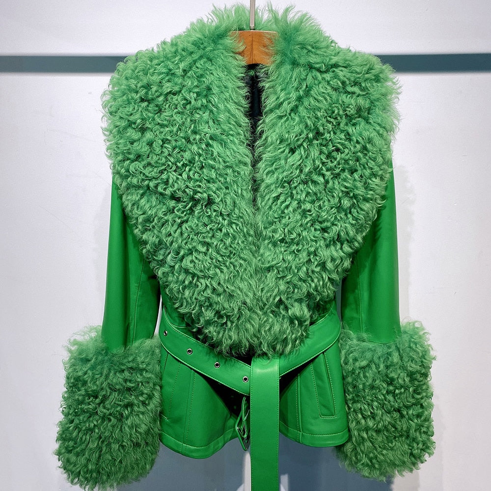 Genuine Leather Big Fur Short Pea Coats