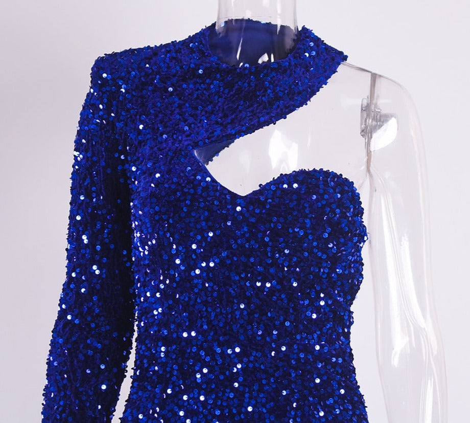 Sequin One Long Sleeve Maxi Evening Gowns