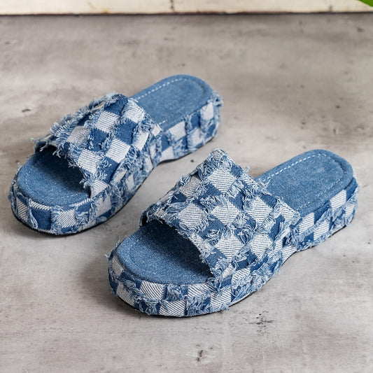 Denim Thick Soled Sandals Slippers Slides