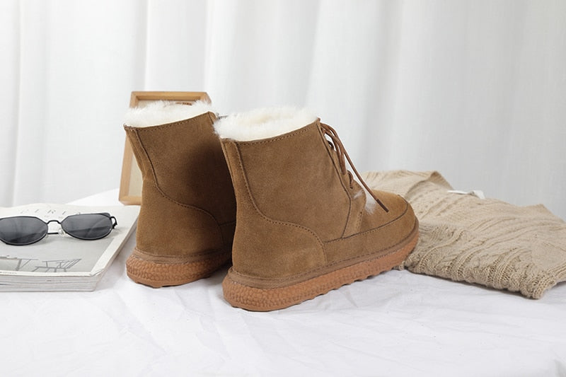 Genuine Leather Natural Fur Snow Boots