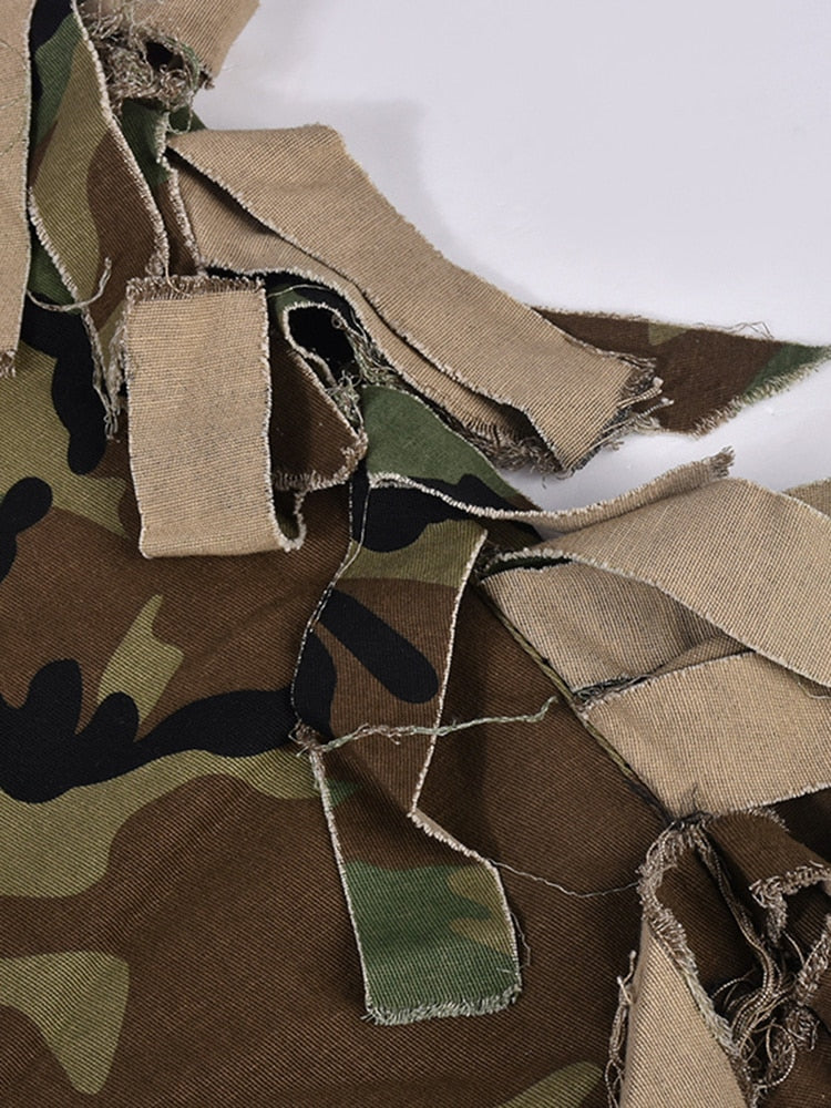 Camo Side Tassels Straight Jeans