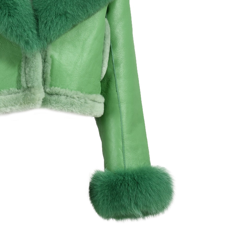 Genuine Leather Coats Big Fur Collar Real Shearling Lining