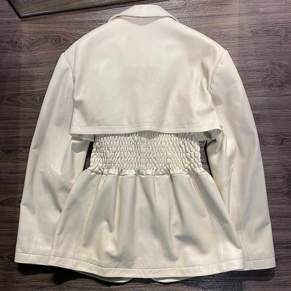 Genuine Leather Wide Cinched Blazer Jackets