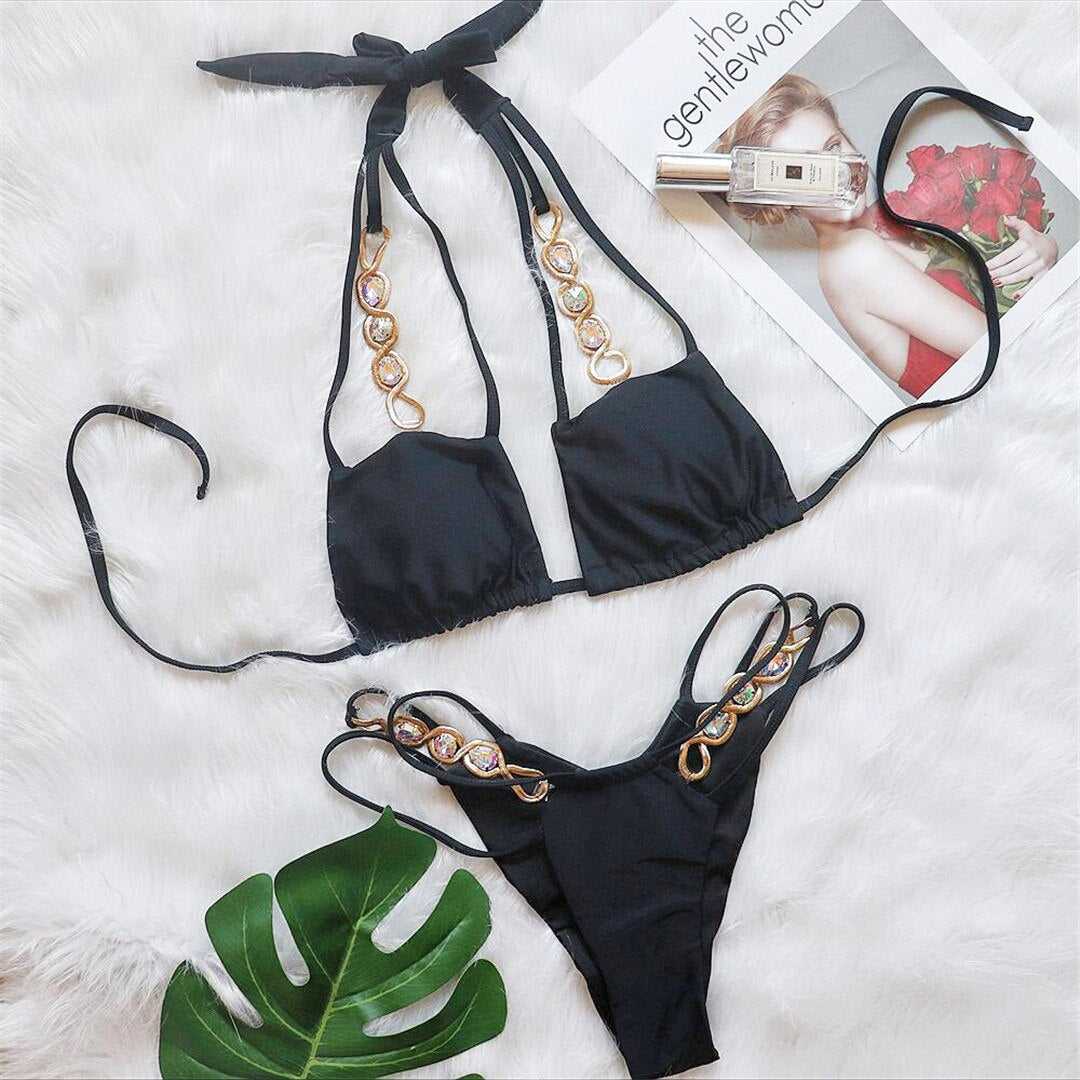 Diamond Scrunch Butt Halter Bikini Sets