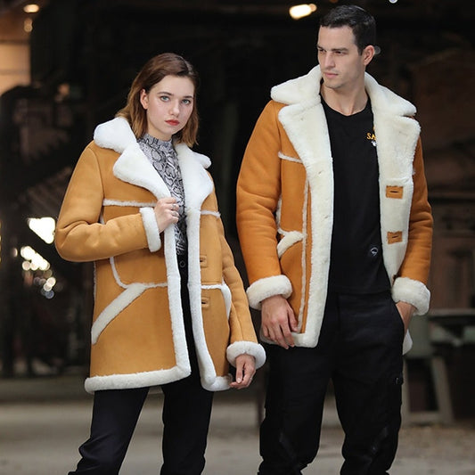 Genuine Leather Real Shearling Fur Lining/Trim Mid Coats