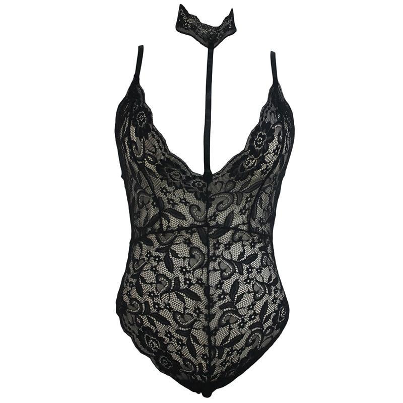Lace Backless Deep V Neck Halter Bodysuits (Multi-Colors)