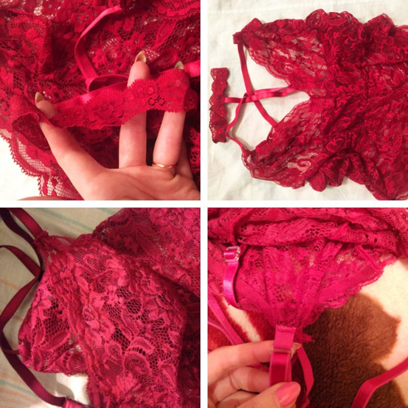 Lace Backless Deep V Neck Halter Bodysuits (Multi-Colors)