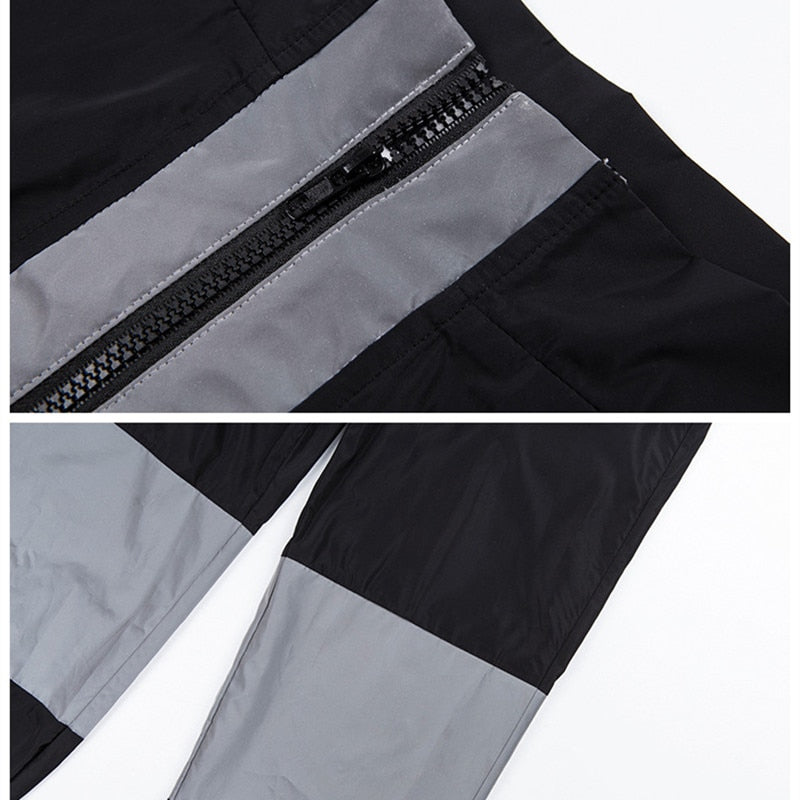 Reflective Fabric Black High Waist Long Loose Pants