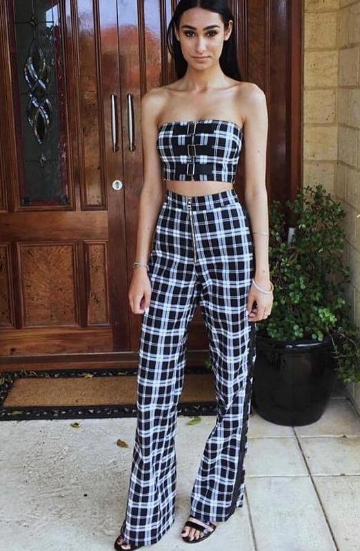 Plaid Side Stripe High Waist Wide Leg Pants