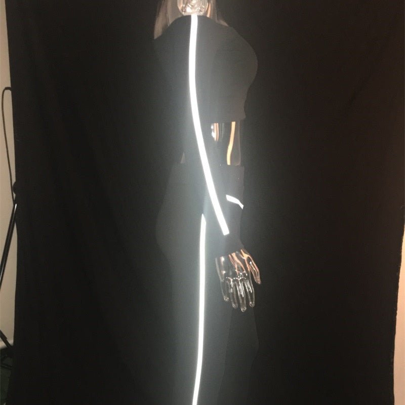 Reflective Stripe Off Shoulder Crop Top and Pants Set