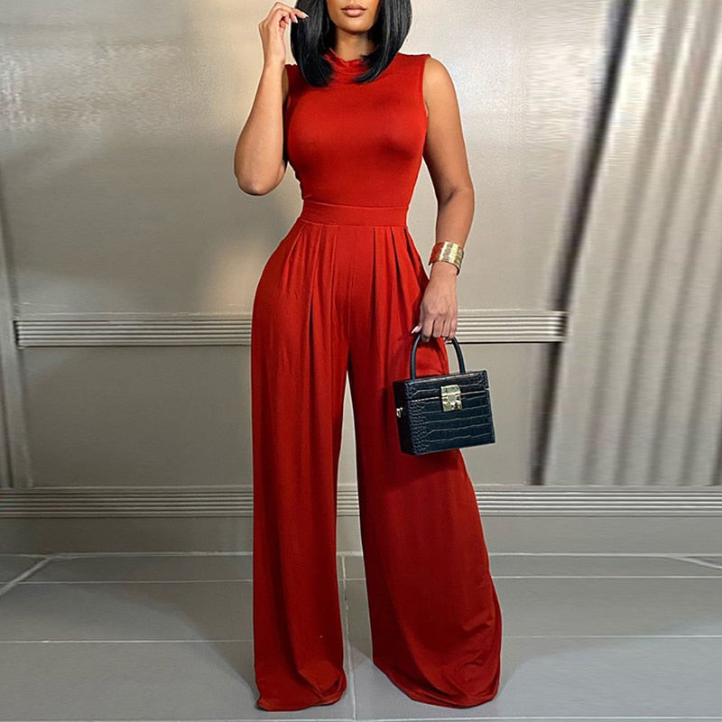 Deep V Short Sleeve Wide Leg Jumpsuits
