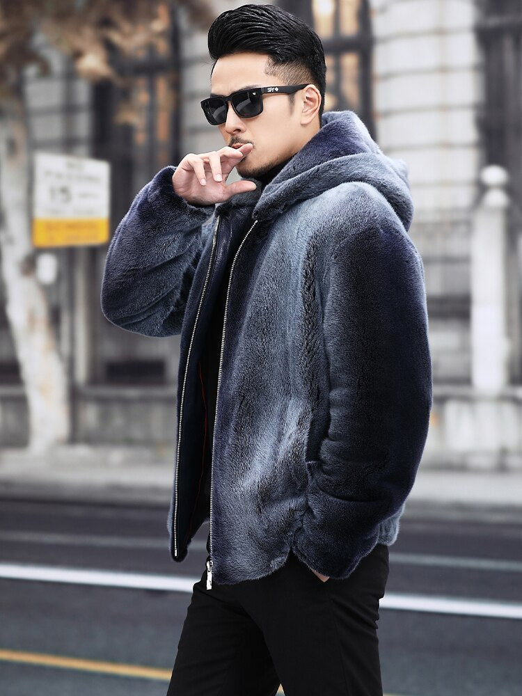 Real Mink Fur Hooded Fur Coat
