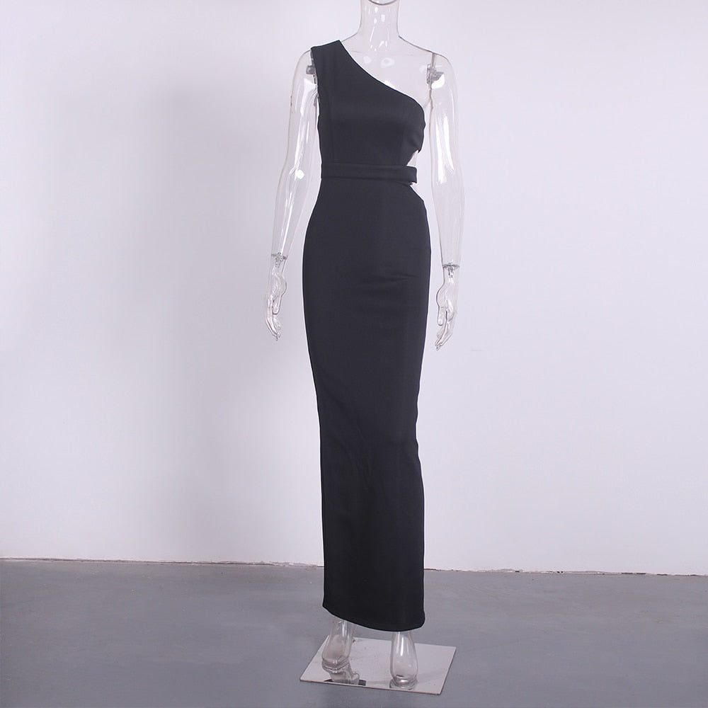 One Shoulder Sleeveless Hollow Side Maxi Dresses