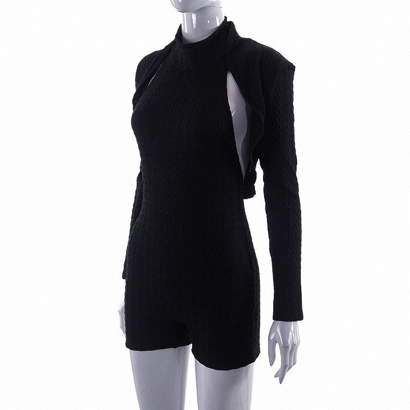 Long Sleeve Cardigan Halter Backless & Shorts Sets