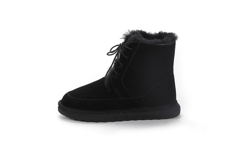Genuine Leather Natural Fur Snow Boots