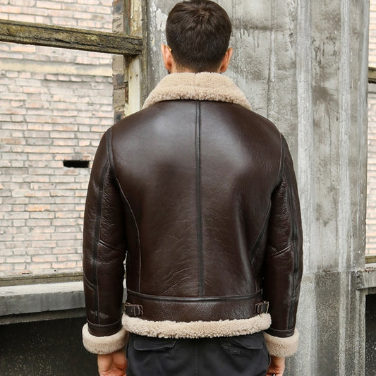Genuine Leather Real Shearling Fur Roll up Sleeve Coat