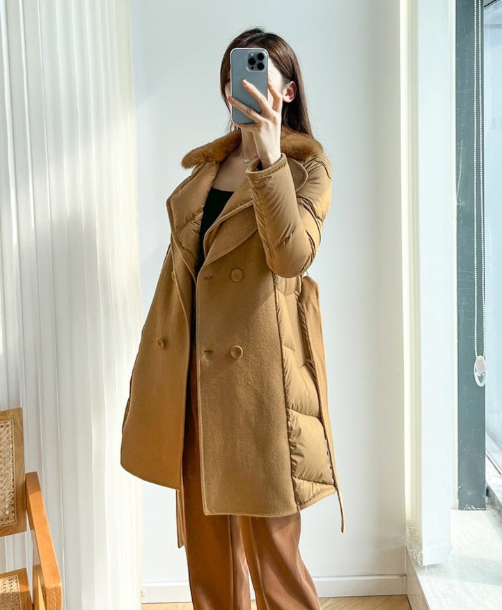 Cashmere Duck Down Mink Fur Collar Trench Coats