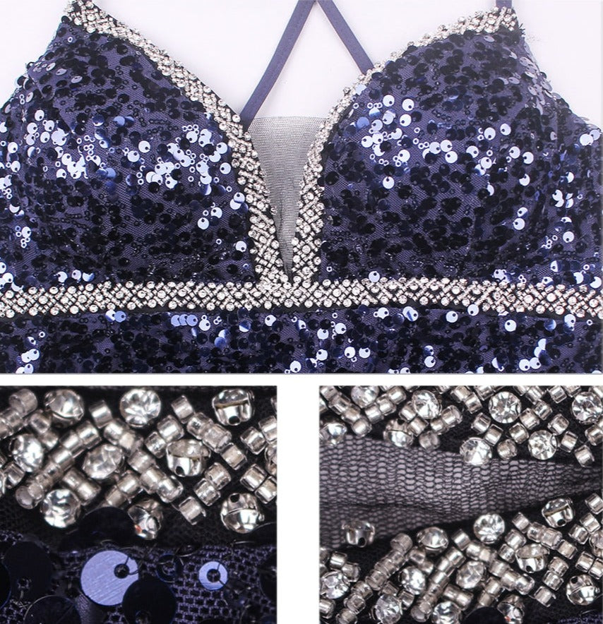 Sequin Crystal V Spaghetti Sleeveless Maxi Dress