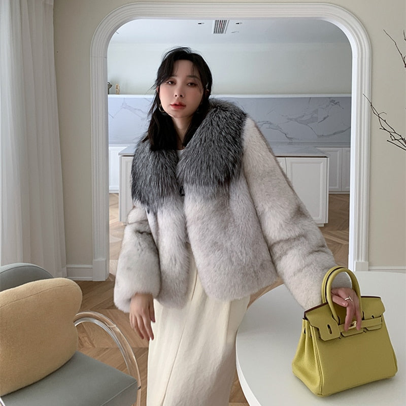 Genuine Big Sliver Collar Fur Coats