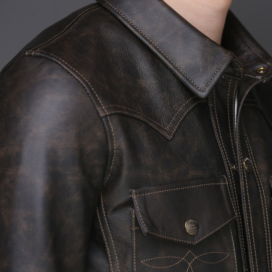 Genuine Leather Shirt Button-up Style Jacket