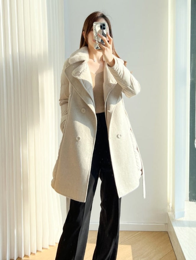 Cashmere Duck Down Mink Fur Collar Trench Coats