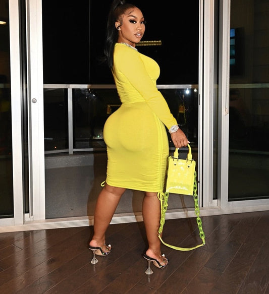 Solid Shirring Stretchy Bodycon Midi Dresses