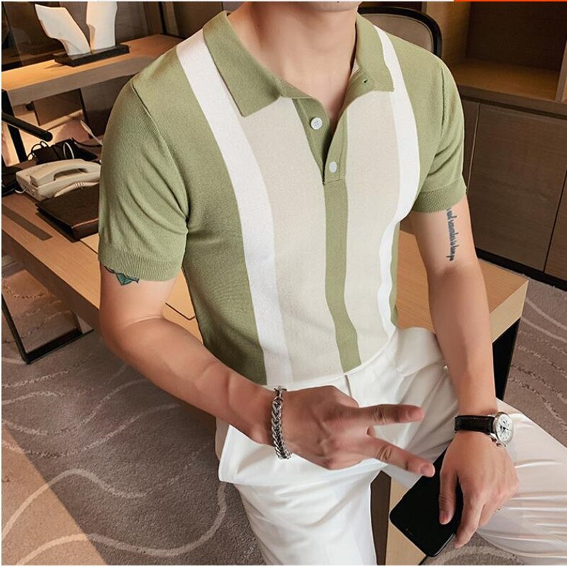 Knit Contrast Stripe Short Sleeve POLO Shirts